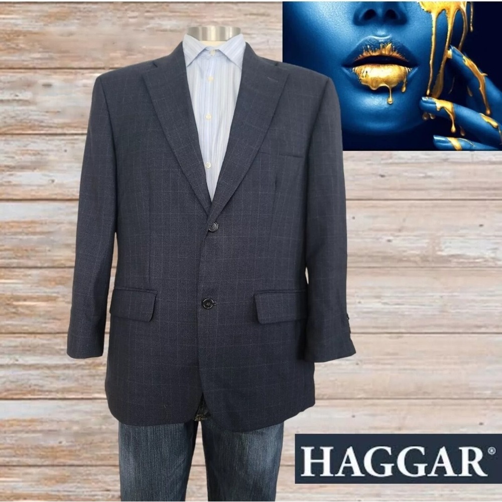 Haggar Men's Sport Coat Blazer Two Button Plaid Size 40S‎